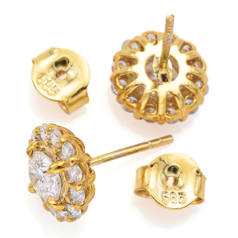 Estate 14K Yellow Gold 1.64 TCW Diamond Round Stud Earrings 9.8 mm G/H