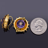 Antique English Victorian 18K Yellow Gold Amethyst & Sea Pearl Dangle Earrings