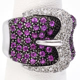 Vintage 18K White Gold Ruby & 0.50TCW Diamond Buckle Cluster Cocktail Ring