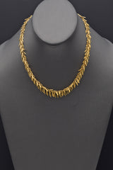 Vintage 14K Yellow Gold Feathers Dangle Toggle Chain Necklace