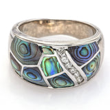 Vintage 14K White Gold Abalone & Diamond Band Ring