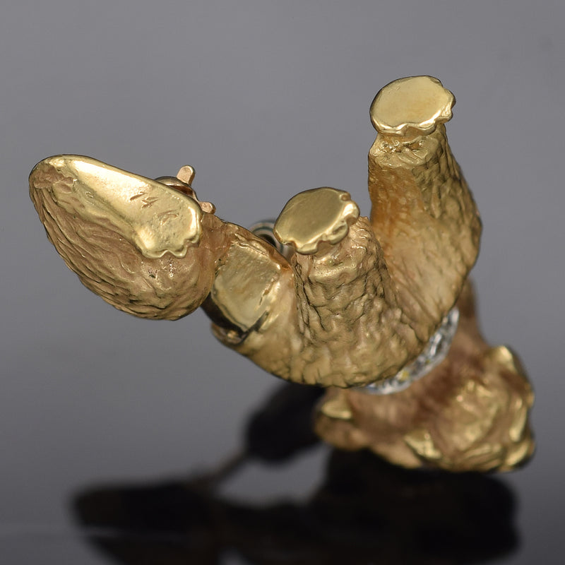Vintage 14K Yellow Gold Emerald & Diamond Poodle Dog Brooch Pin