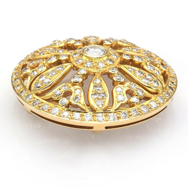 Antique 14K Yellow Gold Diamond Art Deco Round Brooch Pendant D/E VS-1