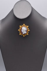 Antique 19th Century 18K Yellow Gold Cameo & Sea Pearl Roman Soldier Brooch Pin