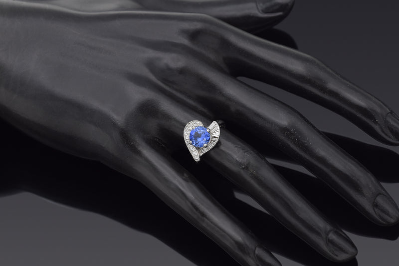 Vintage 14K White Gold Sapphire & 0.54 TCW Diamond Band Ring