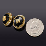 Antique 14K Gold Onyx, Sea Pearl & White Topaz Mourning Drop Earrings 6.3 Grams