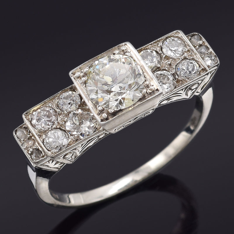 Antique 14K White Gold Diamond Art Deco Band Ring