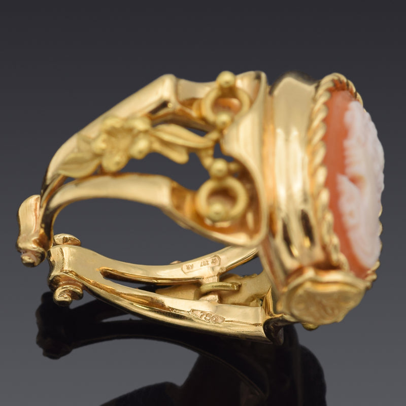 Antique Mod Dep Italy 18K Yellow Gold Cameo Shell Ring