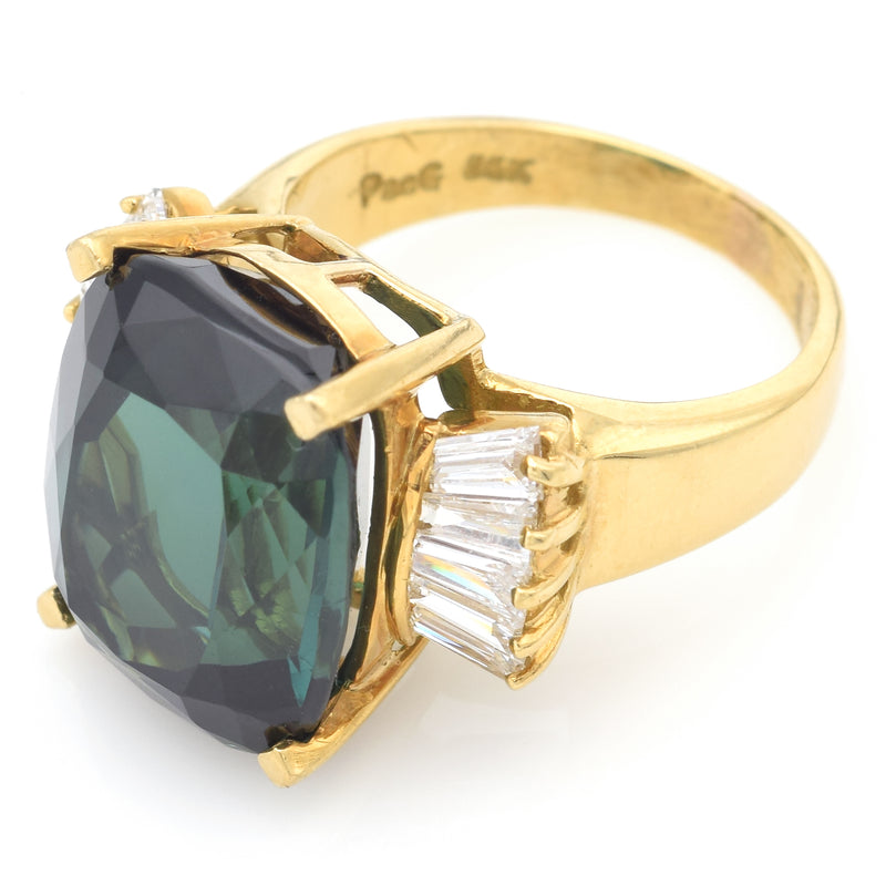 Vintage PacG 14K Gold 14.37Ct Green Tourmaline & 1.08TCW Diamond Cocktail Ring