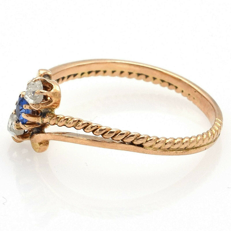 Antique 14K Yellow Gold Sapphire & Mine Cut Diamond Ring
