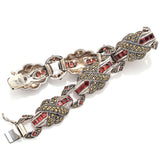 Vintage Judith Jack Sterling Silver Garnet & Marcasite Link Bracelet 16 mm