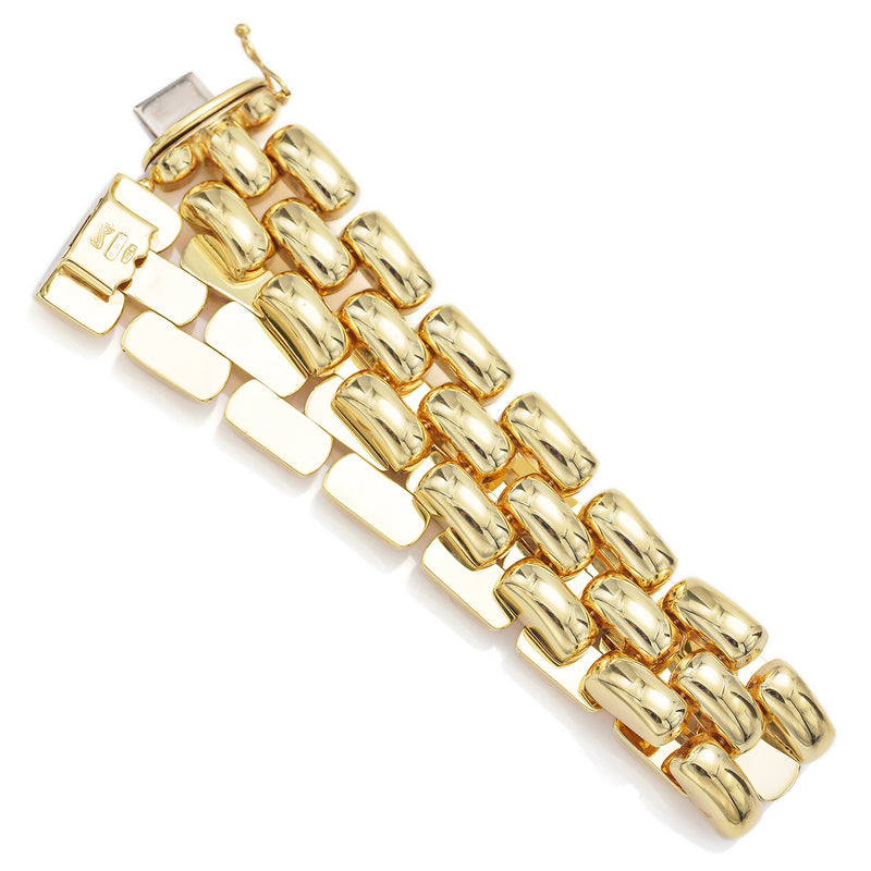 Estate 18K Yellow Gold 3-Row 18.5 mm Panther Chain Chunky Bracelet + Case
