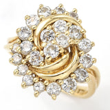 Vintage 14K Yellow Gold 1.83 TCW Diamond Cluster Cocktail Ring