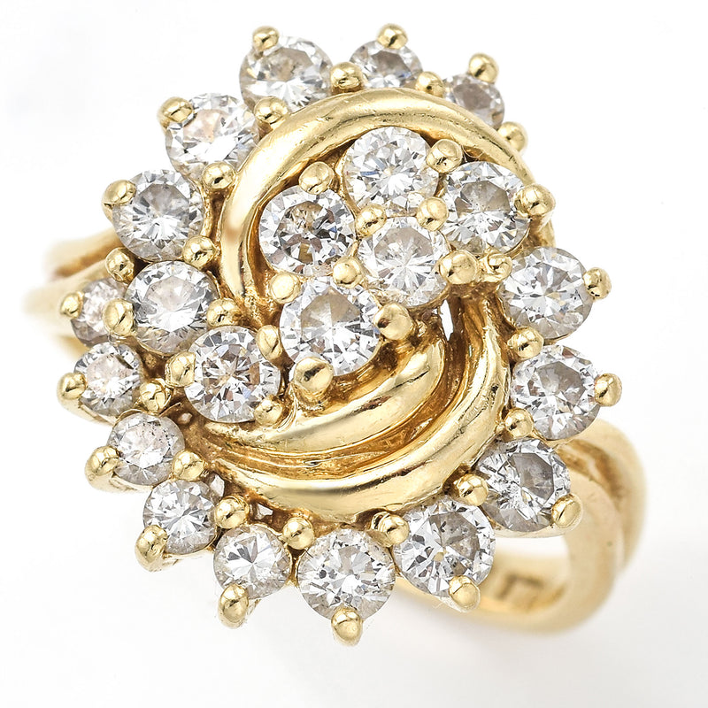 Vintage 14K Yellow Gold 1.83 TCW Diamond Cluster Cocktail Ring