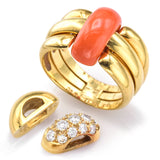 Van Cleef & Arpels 18K Gold Red Coral & 0.40 TCW Diamond 5 Piece Interchangeable Ring Set 12.1G