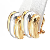 Vintage Italian 18K Yellow & White Gold Ribbed Omega Back Drop Earrings