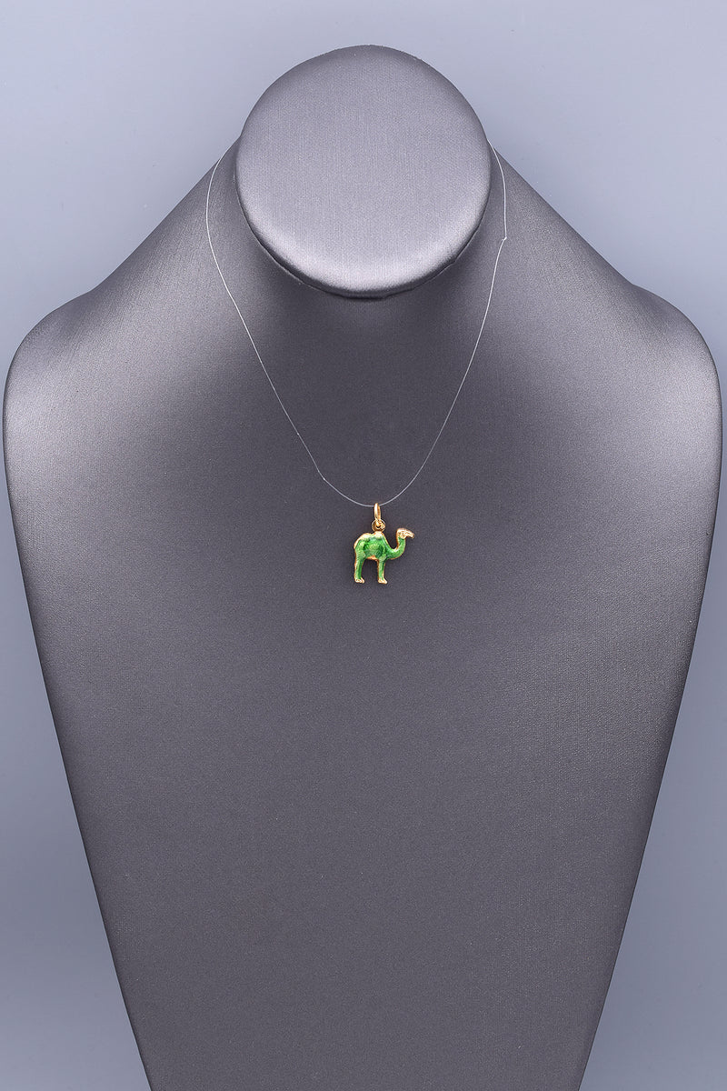 Vintage 18K Yellow Gold Green Enamel Camel Charm Pendant
