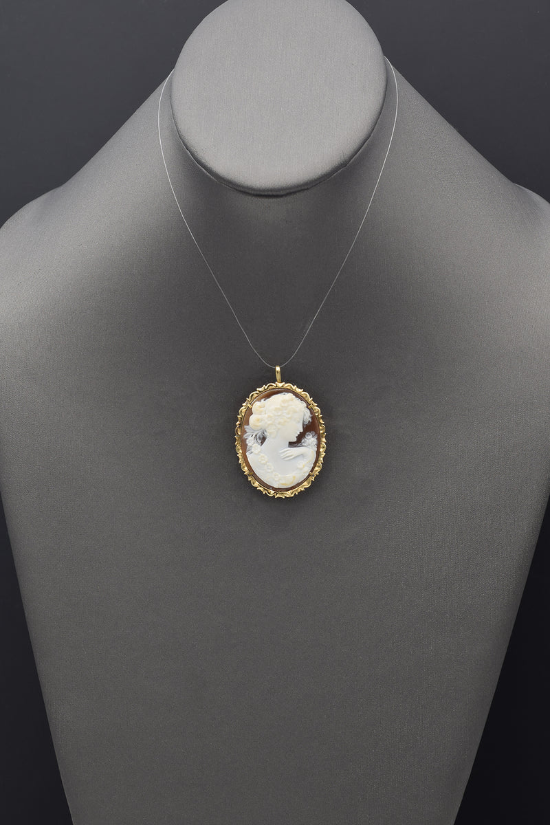 Antique Giovanni Noto 14K Yellow Gold Cameo Oval Brooch Pin Pendant