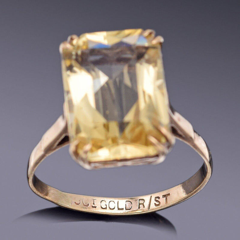 Vintage 9K Yellow Gold 6.13 Ct Citrine Cocktail Ring 3.6 Grams Size 7.5