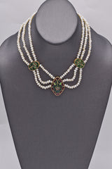 Vintage 14K Yellow Gold Sea Pearl Floral Enamel Beaded Multi-Strand Necklace