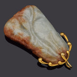 Vintage 14K Yellow Gold Pale Green Red Jade Large Carved Fruit Pendant 52.6Grams