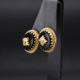 Antique 14K Gold Onyx, Sea Pearl & White Topaz Mourning Drop Earrings 6.3 Grams