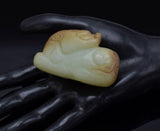 Antique White Red Mutton Fat Jade Carved Lion Beast Figurine with Stand