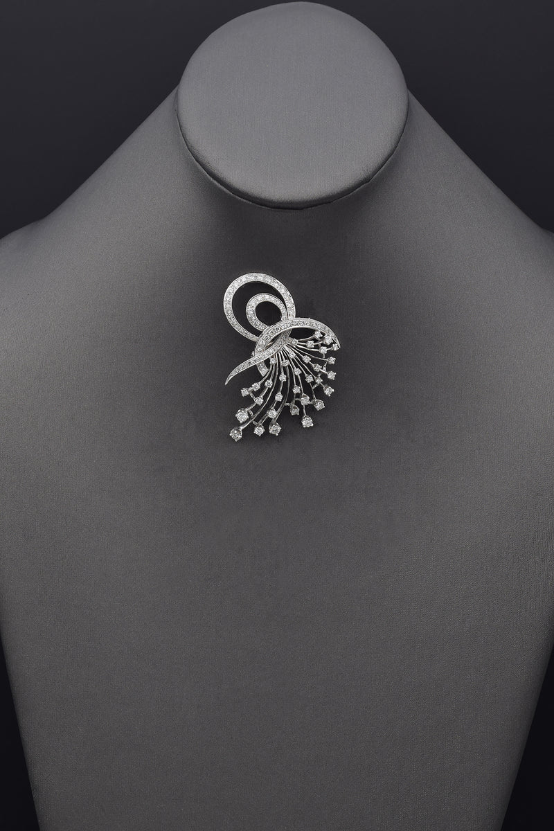 Vintage 14K White Gold 2.70 TCW Diamond Floral Brooch Pin