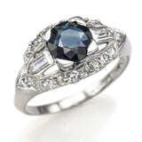 Vintage Platinum Sapphire & 0.52 TCW Diamond Band Ring