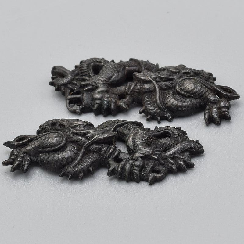 Antique Edo Period Shakudo Coiling Dragons Menuki Set of 2 Japanese Sword Parts