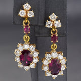 Vintage 14K Yellow Gold Ruby & Diamond Dangle Earrings
