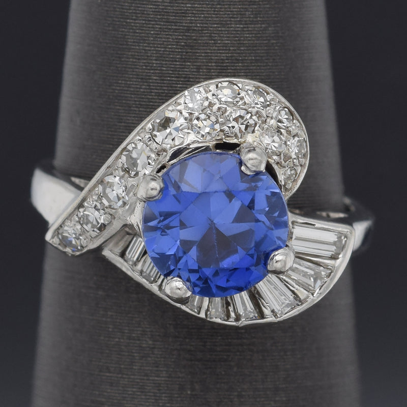 Vintage 14K White Gold Sapphire & 0.54 TCW Diamond Band Ring