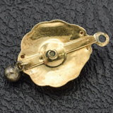 Vintage 14K Yellow Gold Black Enamel Pearl Floral Charm Pendant