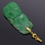 Vintage 18K Yellow Gold Green Jade & Diamond Carved Fruit Pendant 13.2 Grams