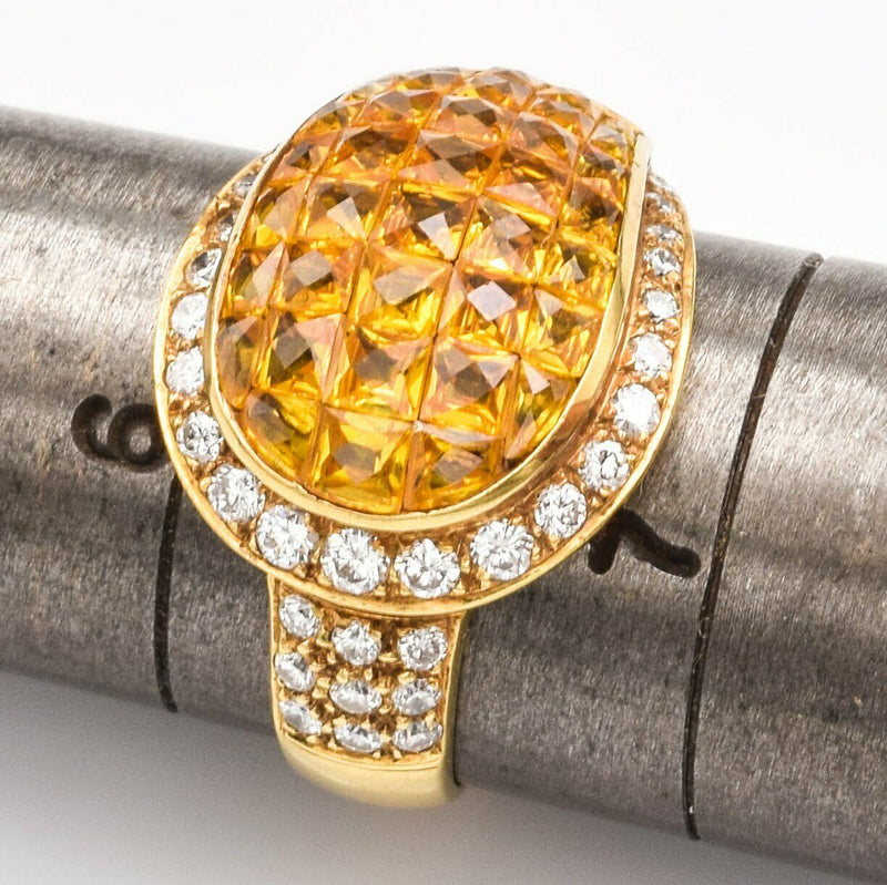 Estate 18K Gold Yellow Sapphire & Diamond Ring