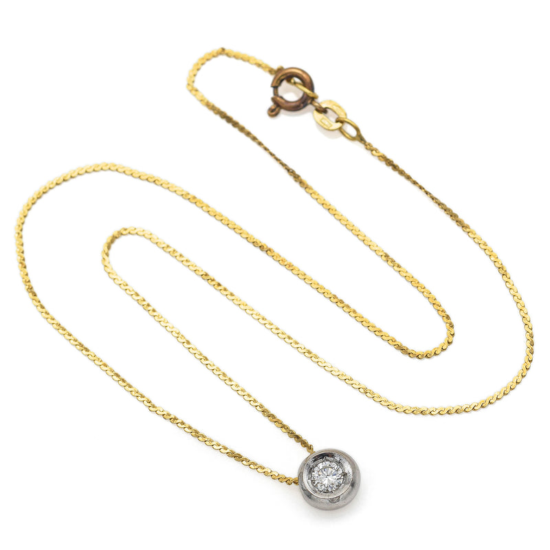 Vintage Platinum 0.30 Ct Diamond Slider Pendant & 14K Gold Chain Necklace