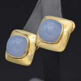 Vintage 18K Yellow Gold 23.30 TCW Chalcedony Omega-Back Square Earrings