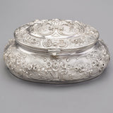 Antique 800 Silver Floral Etched Oval Box Case