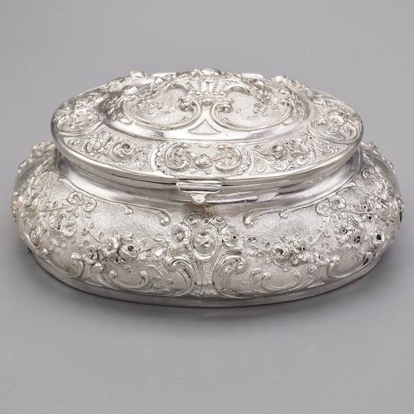 Antique 800 Silver Floral Etched Oval Box Case
