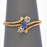 Antique 14K Yellow Gold Sapphire & Mine Cut Diamond Ring