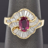 Vintage 18K Gold Natural Ruby & 1.35 TCW Diamond Baguette Band Ring 5.0Gr Sz 6.5