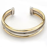 David Yurman 18K Yellow Gold & Sterling Silver 3 Row Cable Cuff Bracelet