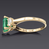 Vintage 14K Yellow Gold 1.65 Ct Emerald & Diamond Band Ring 3.2 Grams Size 5.5