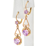 Vintage 14K Yellow Gold Pink Sapphire Dangle Leverback Earrings