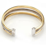 David Yurman 18K Yellow Gold & Sterling Silver 3 Row Cable Cuff Bracelet