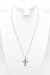 Vintage 18K White Gold Emerald & Diamond Cross Pendant Necklace