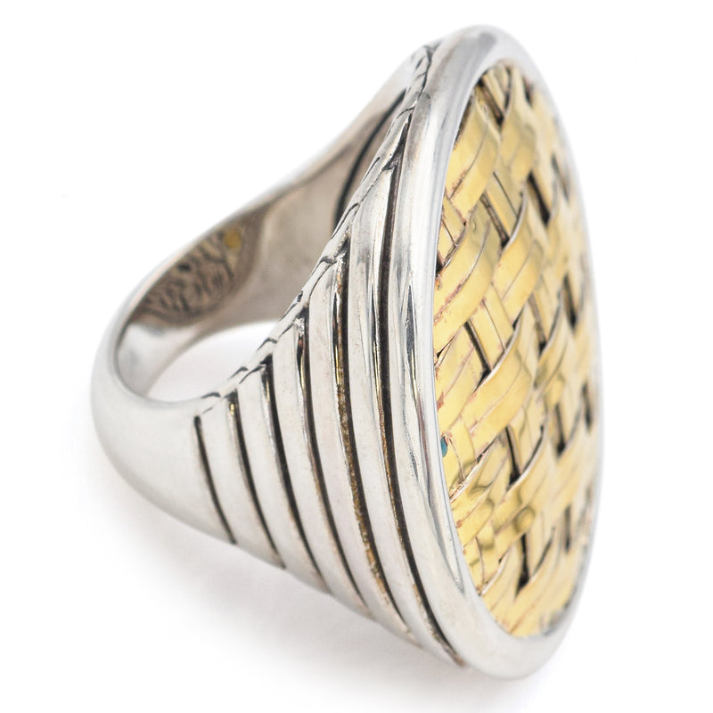 John Hardy Sterling Silver & 22K Yellow Gold Bedeg Basketweave Cocktail Ring