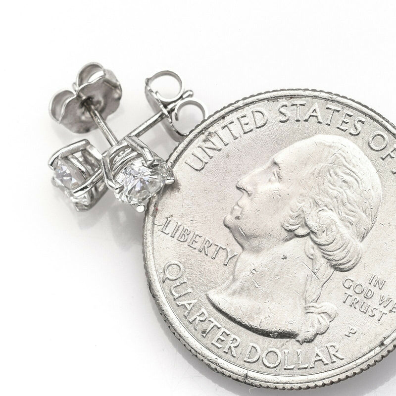 Vintage 14K White Gold 0.84 TCW Diamond Round Solitaire Stud Earrings