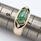 Vintage 14K Yellow Gold 2.61 Ct Green Jade & Diamond Band Ring