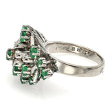 Vintage 8K White Gold Emerald & Diamond Geometric Cluster Band Ring